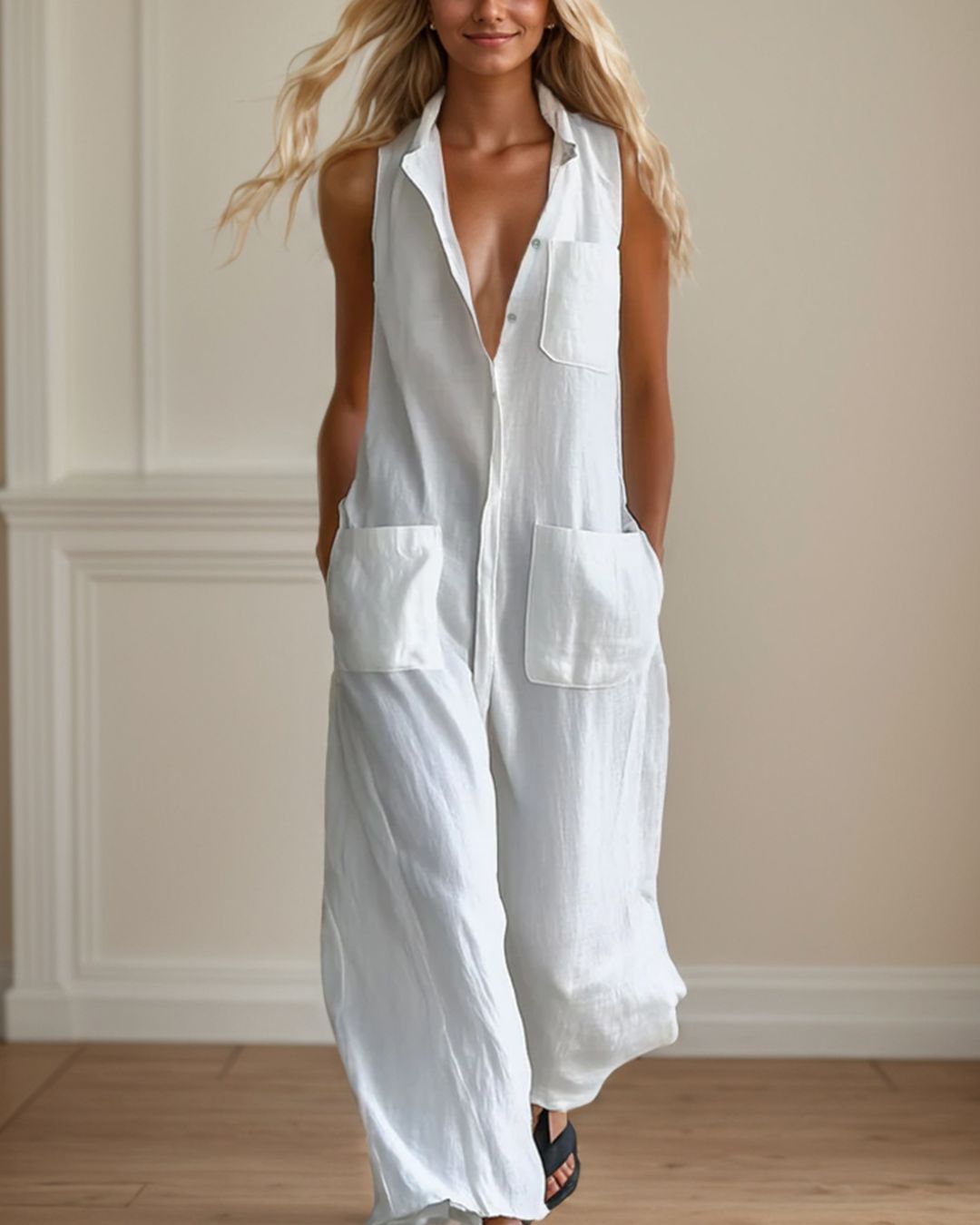Breathable Linen Sleeveless Jumpsuit