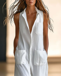 Breathable Linen Sleeveless Jumpsuit