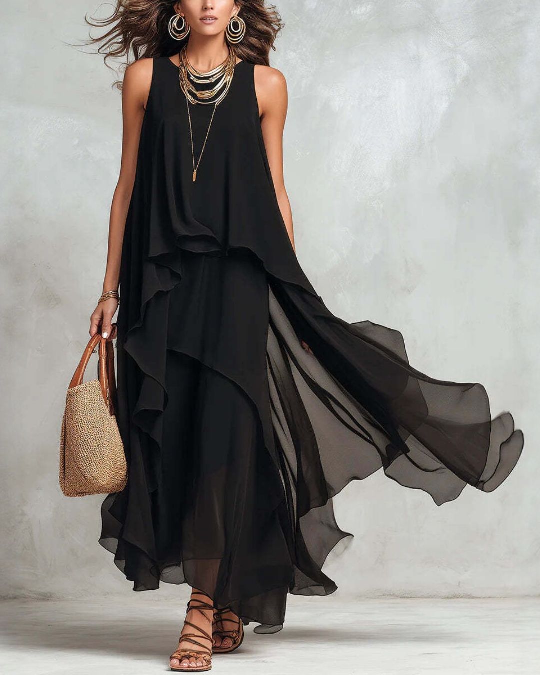 Boho Layered Chiffon Maxi Dress