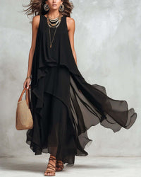 Boho Layered Chiffon Maxi Dress