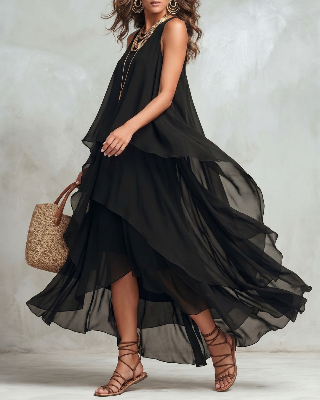 Boho Layered Chiffon Maxi Dress